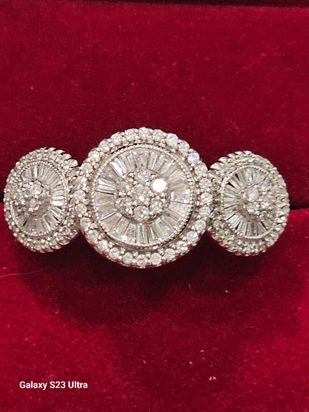 14K White  and Yellow Gold Baguette  and Round Diamond Cocktail Ring,10